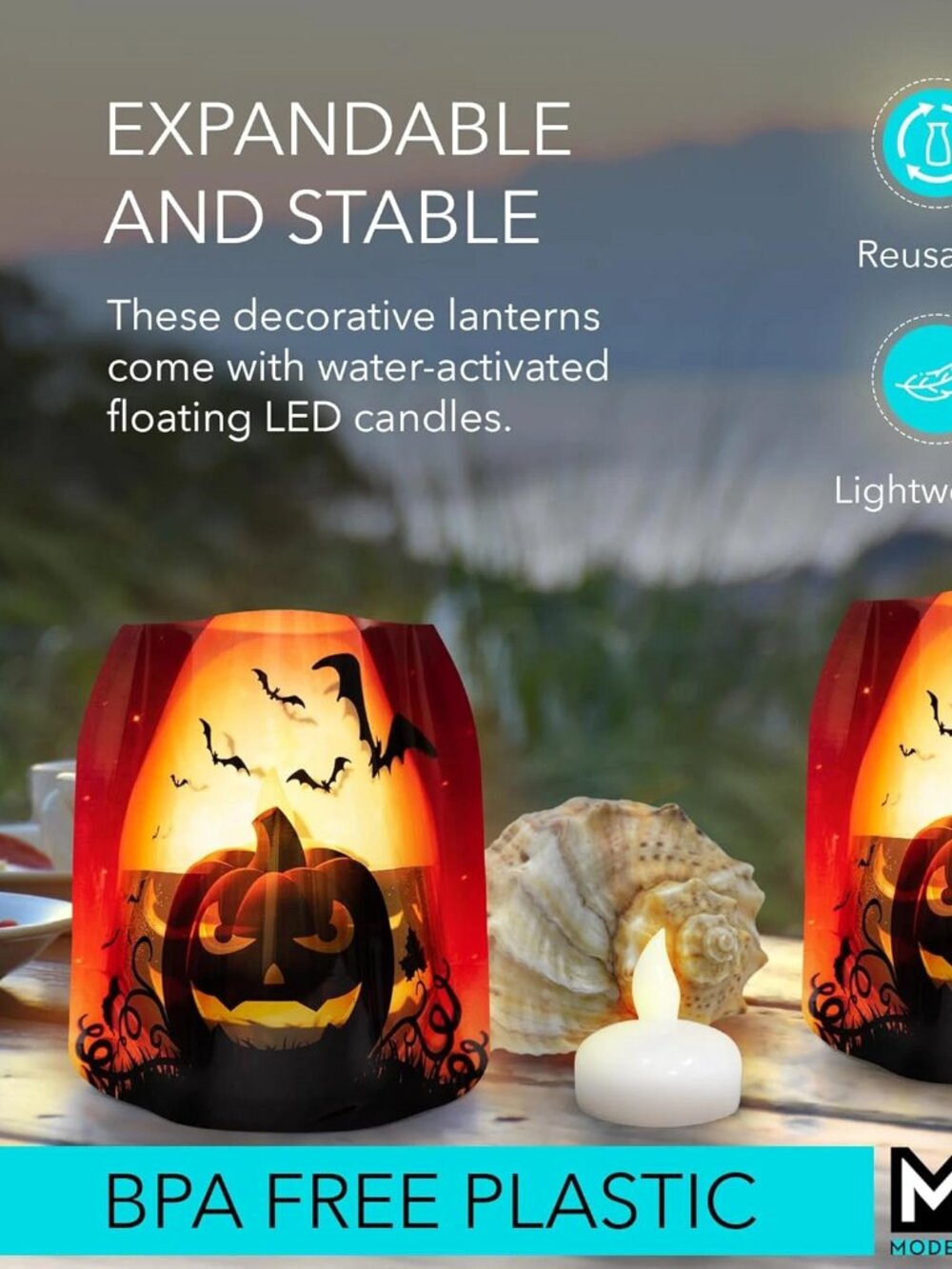 Custom Halloween Luminary Lantern 8 Luminaries & 8 Water-Activated LED Candles